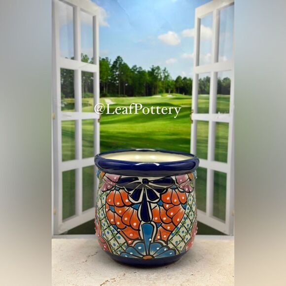 Penelope Talavera Handmade Multi Colored Ceramic Planter Pot with drainage hole - Picture 4 of 10